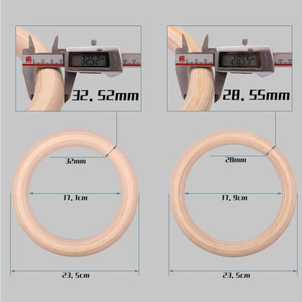 2 pcs Wood Gymnastic Rings - Olympic Gym Rings with Adjustable Straps, Heavy Duty Gym Equipment for Home Gym, Train Workout, Strength Training 28mm