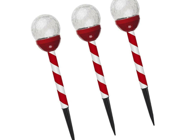 3 Pcs Christmas Solar Candy Lights Candy Cane Lights Outdoor Candy Pathway Markers adornos navideos para Exterior Landscape spotlights Blin