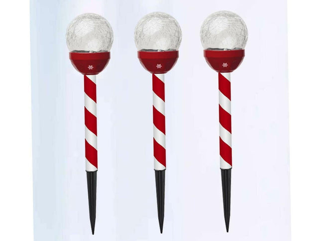 3 Pcs Christmas Solar Candy Lights Candy Cane Lights Outdoor Candy Pathway Markers adornos navideos para Exterior Landscape spotlights Blin