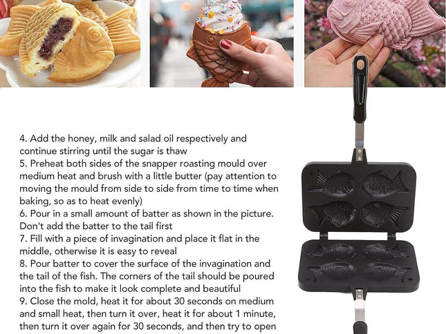 Taiyaki Fish Waffle Maker - Aluminum Nonstick Cake Waffle Pan for Japanese-Style Desserts