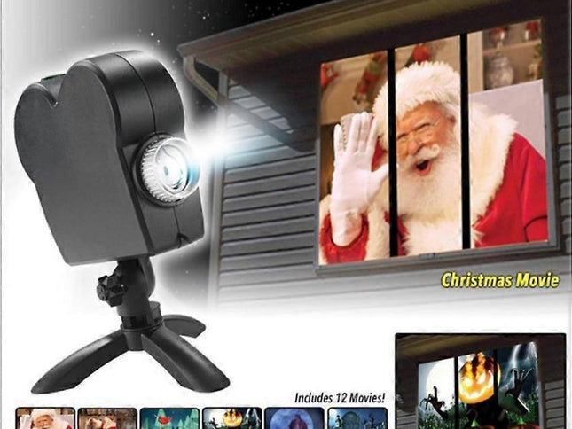 Festival LED Window Projector with 12 Holiday Movies for Christmas & Halloween