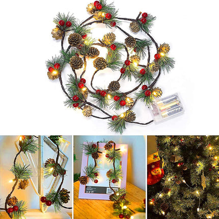 3M 30 LED Pinecone String Lights, Battery Powered, Xmas Red Berries Decor (2 Pack)
