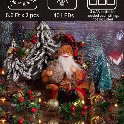 3M 30 LED Pinecone String Lights, Battery Powered, Xmas Red Berries Decor (2 Pack)