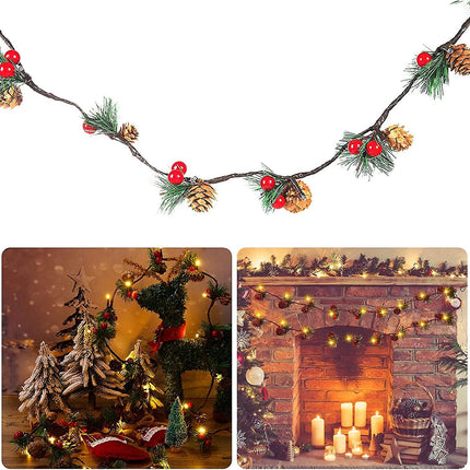 3M 30 LED Pinecone String Lights, Battery Powered, Xmas Red Berries Decor (2 Pack)