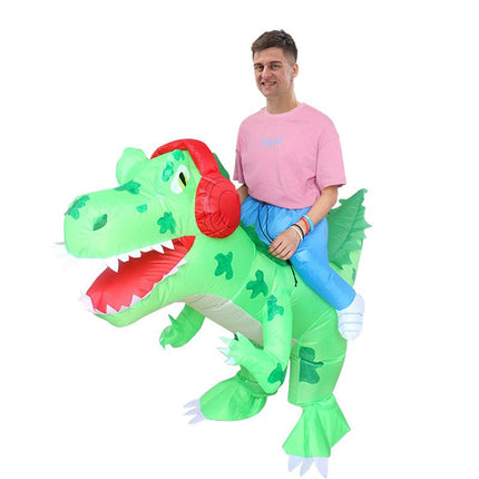 Ride On Dinosaur with Headphones Cartoon Costumes Air Model Inflatable Costume Funny Dress Up Props Halloween Party Clothes Adult One Size