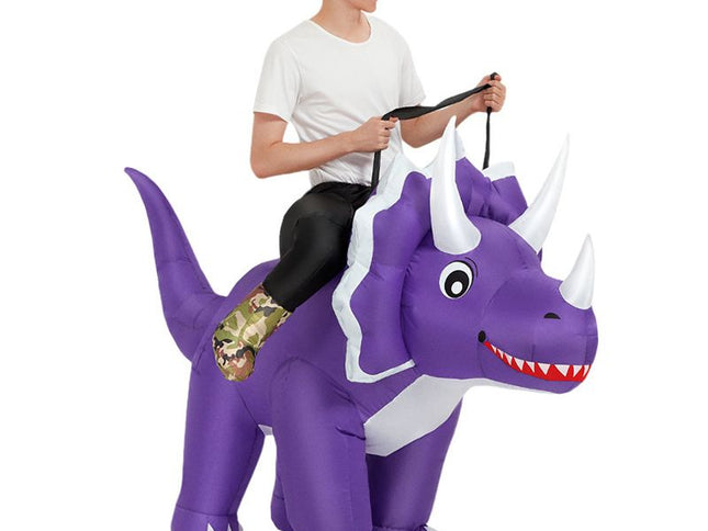 Purple Ride On Triceratops Cartoon Costumes Air Model Inflatable Costume Funny Dress Up Props Halloween Party Clothes Adult One Size