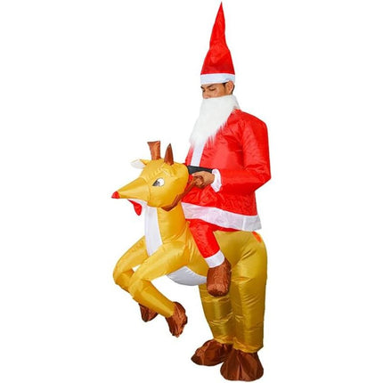 Santa Riding Reindeer Cartoon Costumes Air Model Inflatable Costume Funny Dress Up Props Halloween Party Clothes Adult One Size