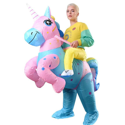 Ride On Rainbow Unicorn Cartoon Costumes Air Model Inflatable Costume Funny Dress Up Props Halloween Party Clothes Adult One Size