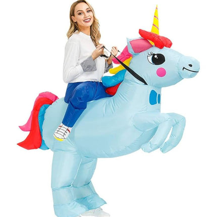 Blue Ride On Unicorn Cartoon Costumes Air Model Inflatable Costume Funny Dress Up Props Halloween Party Clothes Adult One Size