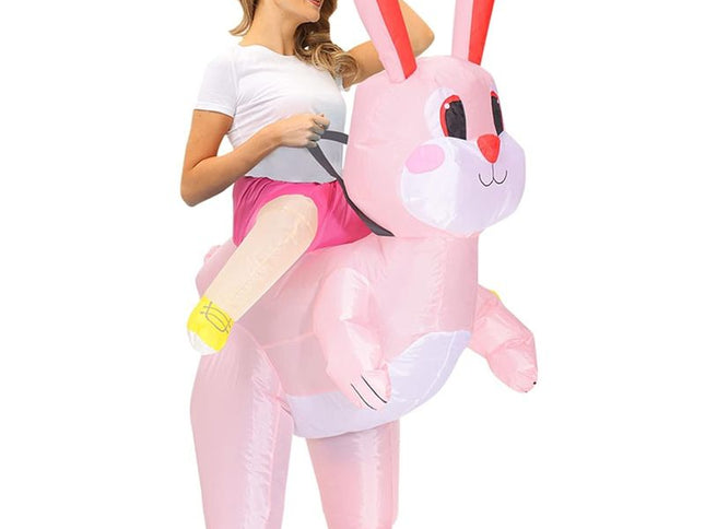 Pink Ride On Rabbit Cartoon Costumes Air Model Inflatable Costume Funny Dress Up Props Halloween Party Clothes Adult One Size