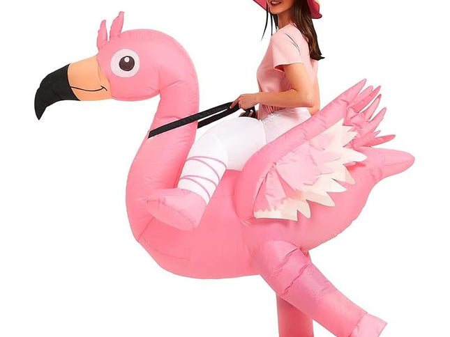 Pink Ride On Flamingo Cartoon Costumes Air Model Inflatable Costume Funny Dress Up Props Halloween Party Clothes Adult One Size