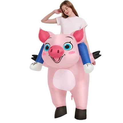 Pink Ride On Pig Cartoon Costumes Air Model Inflatable Costume Funny Dress Up Props Halloween Party Clothes Adult One Size