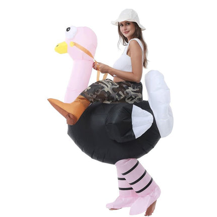 Pink Ride On Ostrich Cartoon Costumes Air Model Inflatable Costume Funny Dress Up Props Halloween Party Clothes Adult One Size