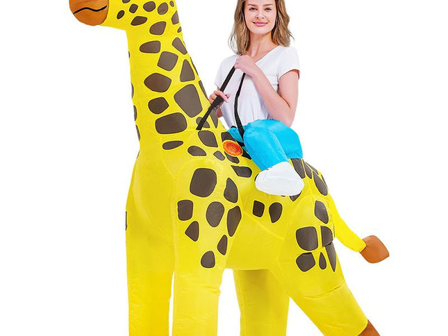 Yellow Ride On Giraffe Cartoon Costumes Air Model Inflatable Costume Funny Dress Up Props Halloween Party Clothes Adult One Size