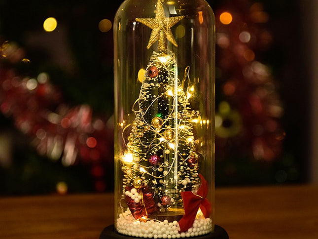 Christmas Tree in Glass Dome LED Glass Cover Ornaments Cedar Window Shooting Props Gifts for Girlfriends and Lovers