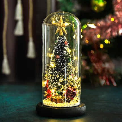 Christmas Tree in Glass Dome LED Glass Cover Ornaments Cedar Window Shooting Props Gifts for Girlfriends and Lovers