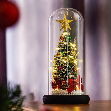 Christmas Tree in Glass Dome LED Glass Cover Ornaments Cedar Window Shooting Props Gifts for Girlfriends and Lovers