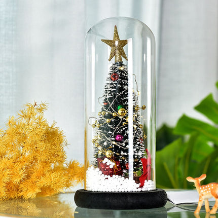 Christmas Tree in Glass Dome LED Glass Cover Ornaments Cedar Window Shooting Props Gifts for Girlfriends and Lovers