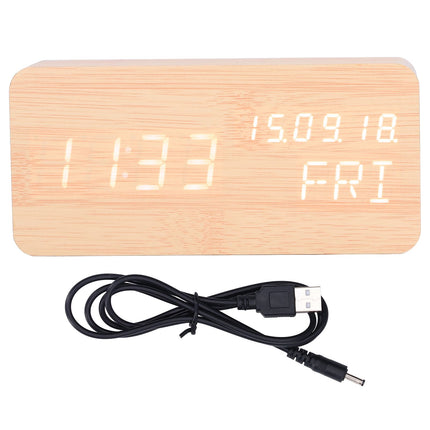 LED Digital Alarm Clock Wooden Alarm Clock Sound Control 3 Brightness Adjustment for Living Room Office