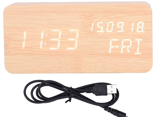LED Digital Alarm Clock Wooden Alarm Clock Sound Control 3 Brightness Adjustment for Living Room Office