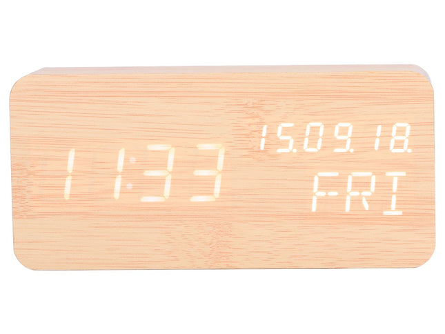 LED Digital Alarm Clock Wooden Alarm Clock Sound Control 3 Brightness Adjustment for Living Room Office