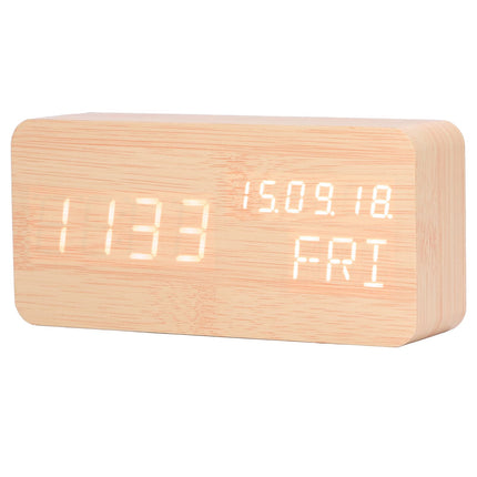 LED Digital Alarm Clock Wooden Alarm Clock Sound Control 3 Brightness Adjustment for Living Room Office