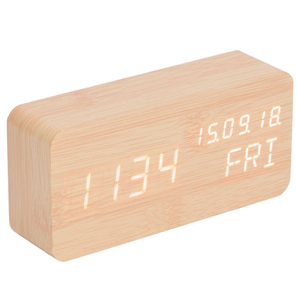 LED Digital Alarm Clock Wooden Alarm Clock Sound Control 3 Brightness Adjustment for Living Room Office