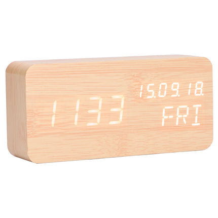 LED Digital Alarm Clock Wooden Alarm Clock Sound Control 3 Brightness Adjustment for Living Room Office