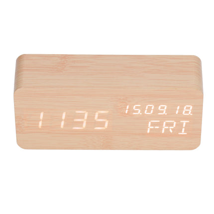 LED Digital Alarm Clock Wooden Alarm Clock Sound Control 3 Brightness Adjustment for Living Room Office