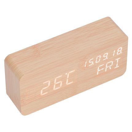 LED Digital Alarm Clock Wooden Alarm Clock Sound Control 3 Brightness Adjustment for Living Room Office