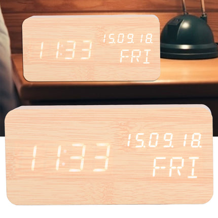 LED Digital Alarm Clock Wooden Alarm Clock Sound Control 3 Brightness Adjustment for Living Room Office