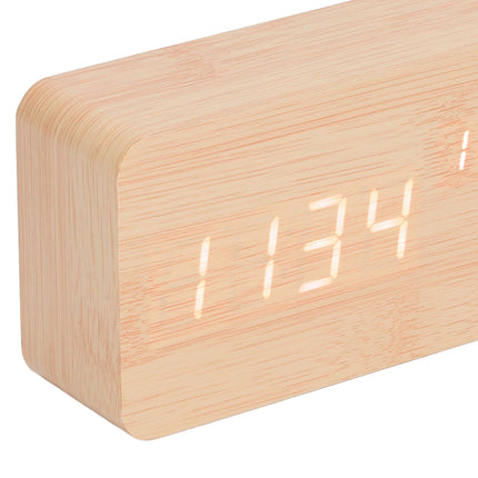 LED Digital Alarm Clock Wooden Alarm Clock Sound Control 3 Brightness Adjustment for Living Room Office