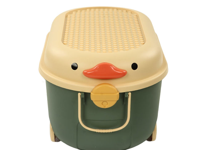Toy Storage Box Multi Purpose Cute Duck Cover Plastic Clothes Organize Box with Wheel for Children Green (Large)