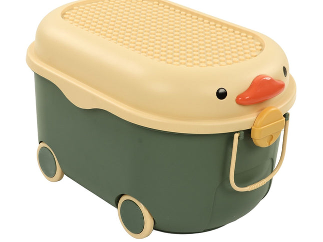 Toy Storage Box Multi Purpose Cute Duck Cover Plastic Clothes Organize Box with Wheel for Children Green (Large)
