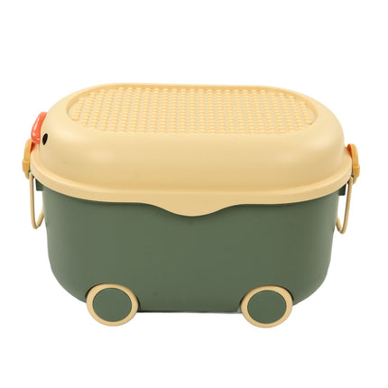 Toy Storage Box Multi Purpose Cute Duck Cover Plastic Clothes Organize Box with Wheel for Children Green (Large)