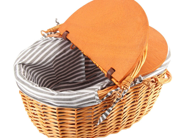 Woven Picnic Basket Durable Portable Wicker Hand Basket Rustic Fruit Basket with Lid for Outdoor Outing