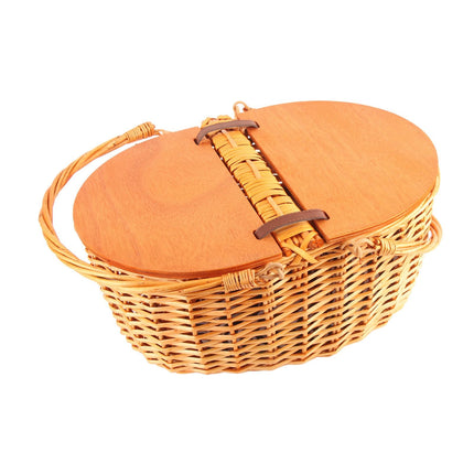 Woven Picnic Basket Durable Portable Wicker Hand Basket Rustic Fruit Basket with Lid for Outdoor Outing