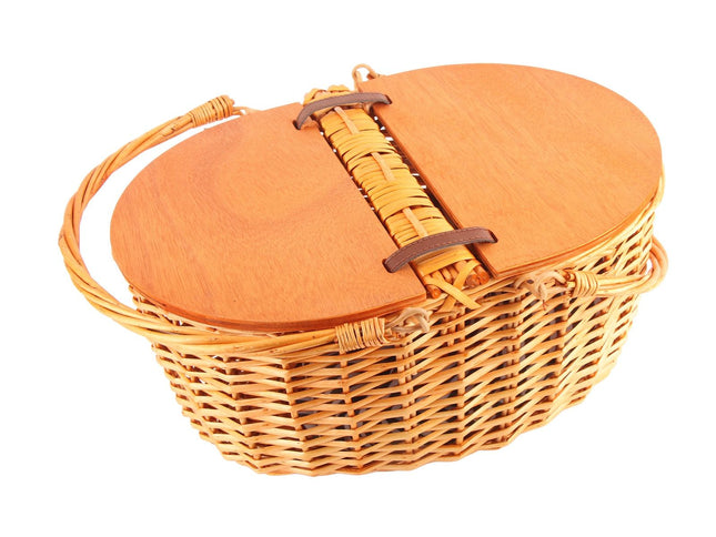 Woven Picnic Basket Durable Portable Wicker Hand Basket Rustic Fruit Basket with Lid for Outdoor Outing