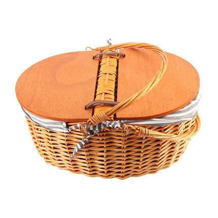 Woven Picnic Basket Durable Portable Wicker Hand Basket Rustic Fruit Basket with Lid for Outdoor Outing