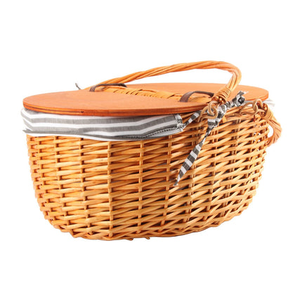 Woven Picnic Basket Durable Portable Wicker Hand Basket Rustic Fruit Basket with Lid for Outdoor Outing