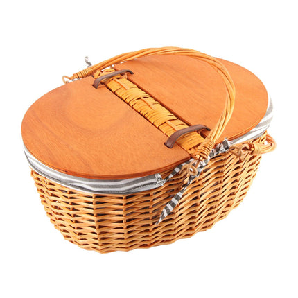 Woven Picnic Basket Durable Portable Wicker Hand Basket Rustic Fruit Basket with Lid for Outdoor Outing