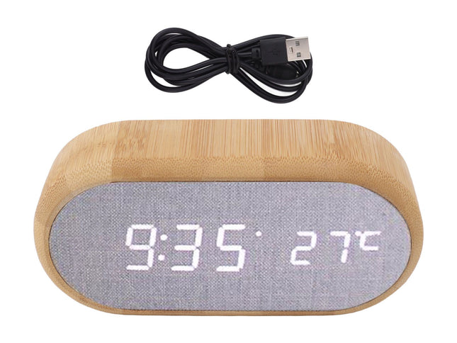Wooden Alarm Clock Digital Voice Control LED Glowing USB Plug in Electronic Alarm Clock Home Decoration
