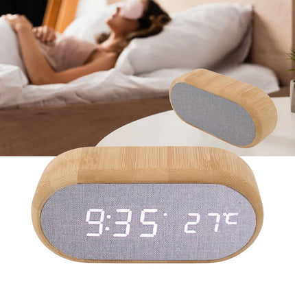 Wooden Alarm Clock Digital Voice Control LED Glowing USB Plug in Electronic Alarm Clock Home Decoration
