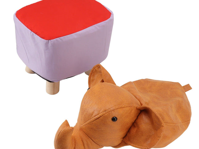 Animal Footstools Lovely Cartoon Innovative Elephant Upholstered Stool for Nursery Bedroom Playroom Living Room Decor Orange
