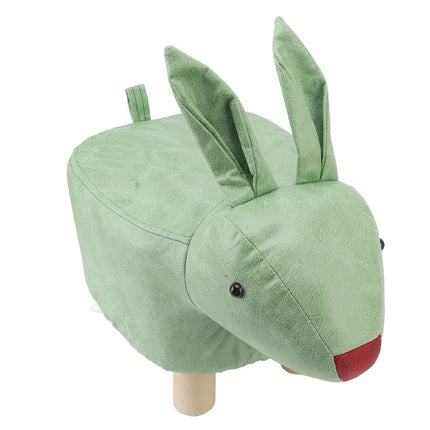 Cartoon Animal Shaped Stool Kid Home Living Room Cute Wooden Footstool for Playroom Courtyard Green