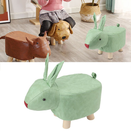 Cartoon Animal Shaped Stool Kid Home Living Room Cute Wooden Footstool for Playroom Courtyard Green