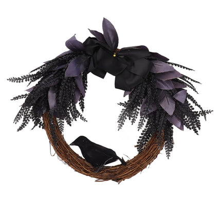 Halloween Wreath Bowknot Crow Garland Decoration Home Door Hallway Hanging Wreath
