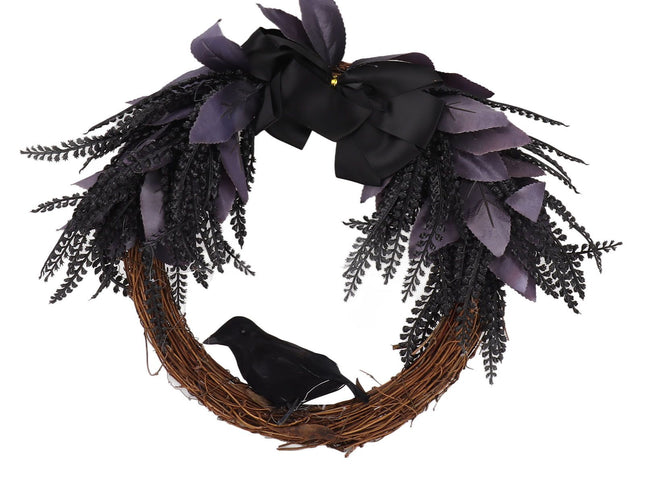 Halloween Wreath Bowknot Crow Garland Decoration Home Door Hallway Hanging Wreath
