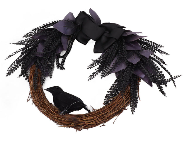 Halloween Wreath Bowknot Crow Garland Decoration Home Door Hallway Hanging Wreath