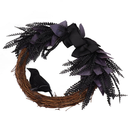 Halloween Wreath Bowknot Crow Garland Decoration Home Door Hallway Hanging Wreath